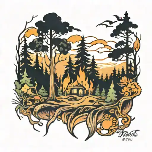 forest, fire, nature tattoo design idea