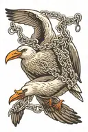 albatross (bird) with chain in mouth soaring in the sky  tattoo design idea