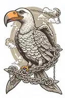 albatross (bird) with chain in mouth soaring in the sky  tattoo design idea
