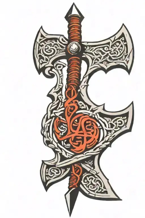 leviathan axe and nordic runes engraved tattoo design idea