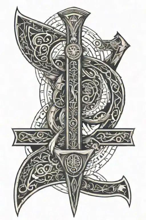 leviathan axe and runes open your heart tattoo design idea