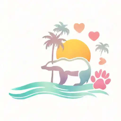 sun, wave, palm tree, California bear, dog paw, 2 hearts tattoo design idea