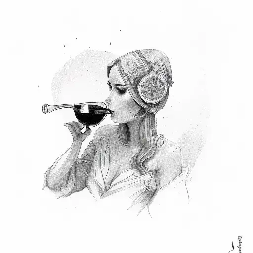 lady drinks wine  tattoo design idea