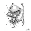alien hugs lady tattoo design idea