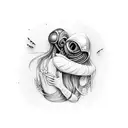 alien hugs lady tattoo design idea