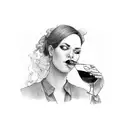 lady drinks wine  tattoo design idea