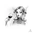 lady drinks wine  tattoo design idea
