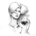 lady drinks wine  tattoo design idea