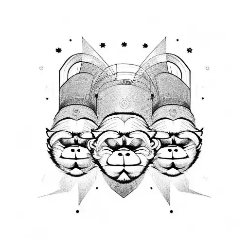abstract heads of the three wise monkeys tattoo design idea