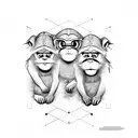 Three wise monkeys on a horizontal line tattoo design idea