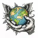 earth in hands holding tattoo design idea