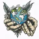 earth in hands holding tattoo design idea