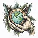 earth in hands holding tattoo design idea
