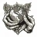 earth in hands holding tattoo design idea