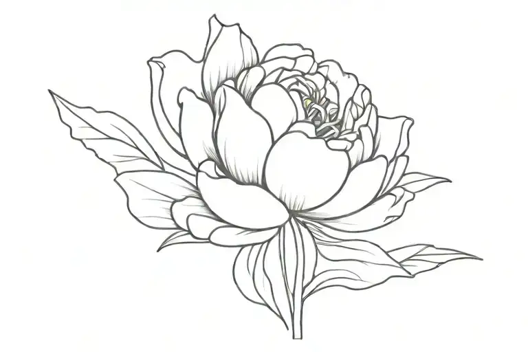 create a super simple black stencil of one peony flower with a lily flower, rose flower and leafs attached for a tattoo tattoo design idea