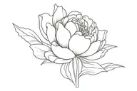 create a super simple black stencil of one peony flower with a lily flower, rose flower and leafs attached for a tattoo tattoo design idea