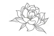 create a super simple black stencil of one peony flower with a lily flower, rose flower and leafs attached for a tattoo tattoo design idea