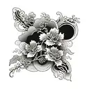 Japanese sleeve with clouds and flowers  tattoo design idea