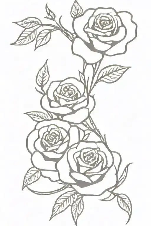 fine line vine that wraps around forearm with four roses. each rose has an initial (D, F, K, G). tattoo design idea