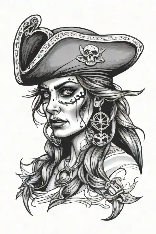 pirate woman face tattoo design idea