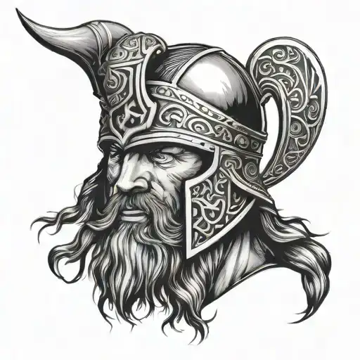 viking warrior face in helmet realistic tattoo design idea