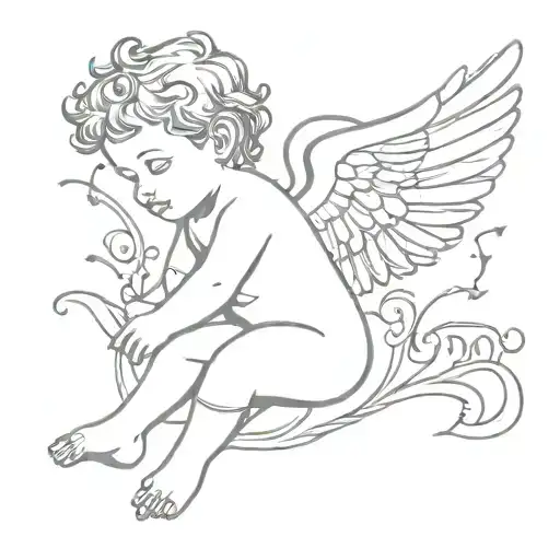 cherub with letters MJ tattoo design idea
