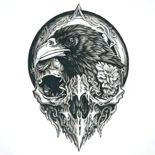 raven skull tattoo design idea