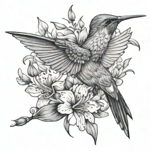 humming bird feeding tattoo design idea