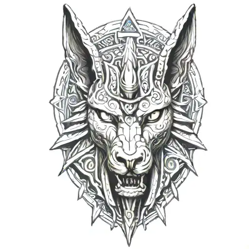 Anubis head emerging stronger tattoo design idea