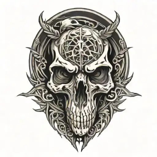 raven skull surrounded tattoo design idea