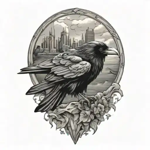 raven flying tattoo design idea