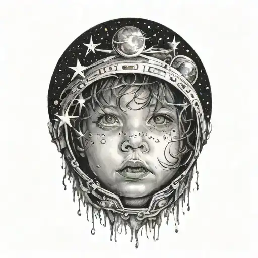 Child looking into the stars tattoo design idea