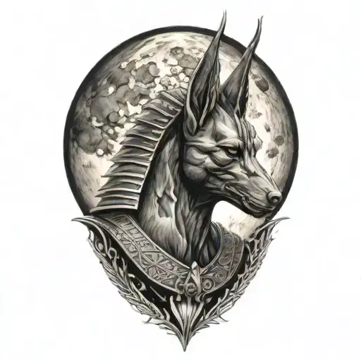 Extremely realistic anubis in front of moon tattoo design idea
