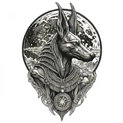 Extremely realistic anubis in front of moon tattoo design idea