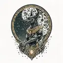 anubis facing forward in front of super moon surrounded by stars tattoo design idea