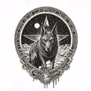 anubis facing forward in front of super moon surrounded by stars tattoo design idea