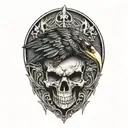 raven skull surrounded tattoo design idea