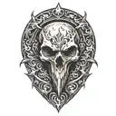 raven skull surrounded tattoo design idea