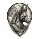 Extremely realistic anubis in front of moon tattoo design idea