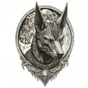 Extremely realistic anubis in front of moon tattoo design idea