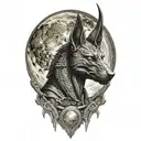 Extremely realistic anubis in front of moon tattoo design idea