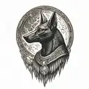 Extremely realistic anubis in front of moon tattoo design idea