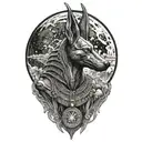 Extremely realistic anubis in front of moon tattoo design idea