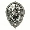 Extremely realistic anubis in front of moon tattoo design idea