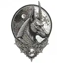 Extremely realistic anubis in front of moon tattoo design idea