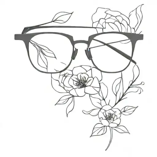 minimalistic abstract eyeglasses with flowers  tattoo design idea