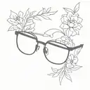 minimalistic abstract eyeglasses with flowers  tattoo design idea