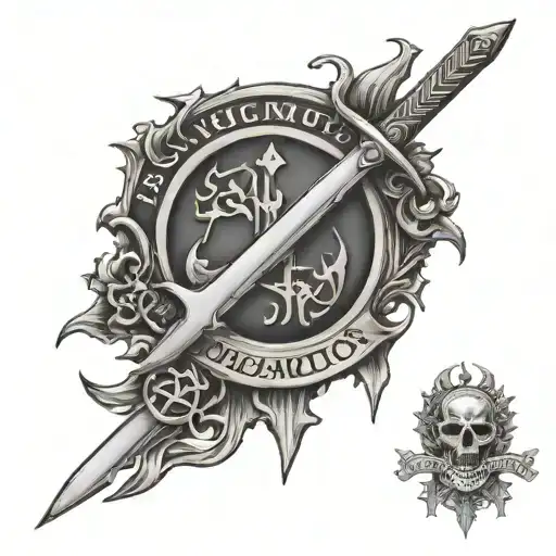 family crest, klingon batleth and ceremonial dagger, phrase "death before dishonor" in klingon alphabet tattoo design idea