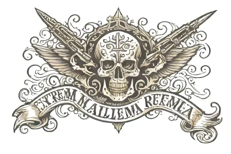 "Extrema Malis Extrema Remedia" w bullets text tattoo design idea