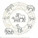 A geometric mandala design featuring various zoo animals intertwined in intricate patterns tattoo design idea